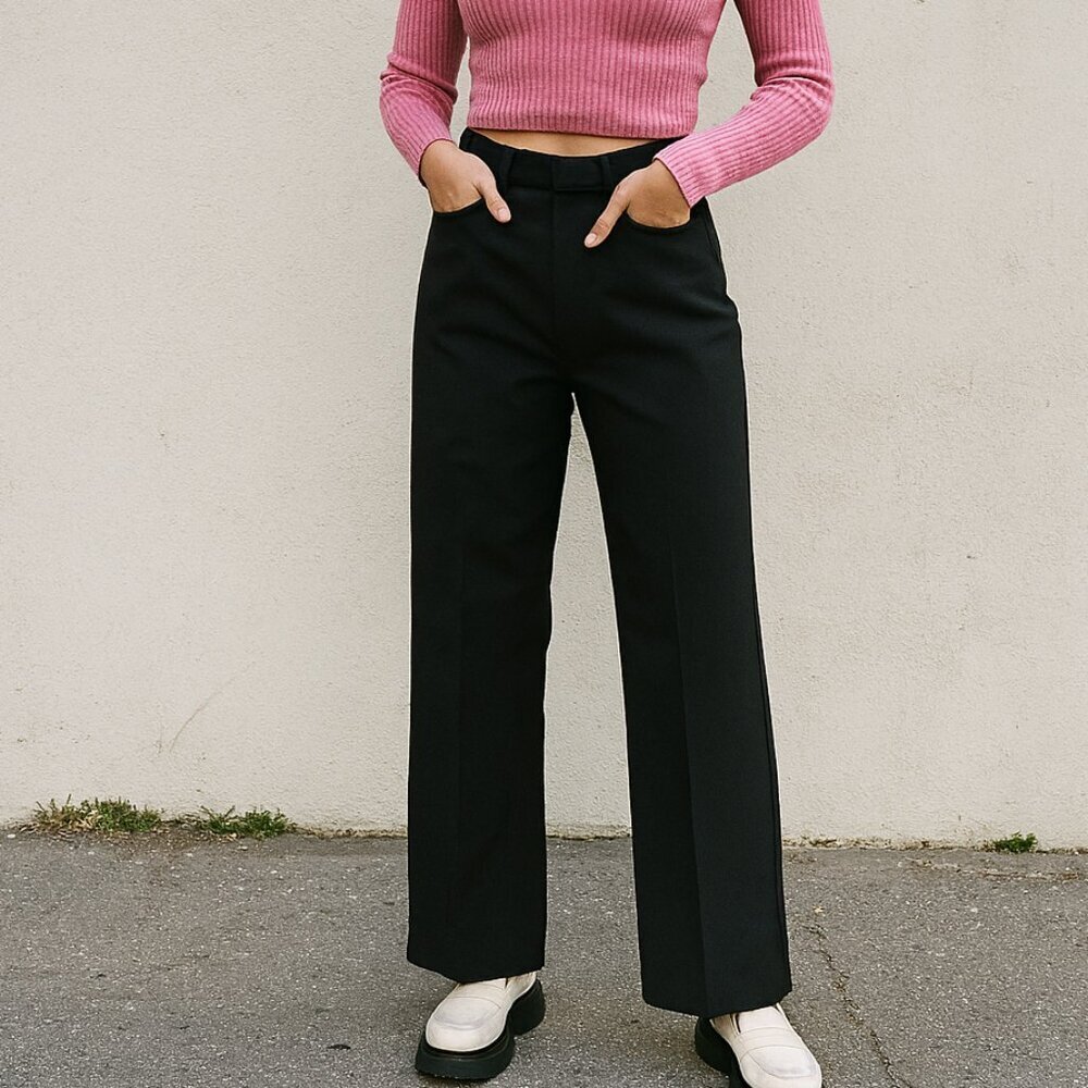 Vintage Levi Strauss Black Wide Leg Trousers 18 Flat Front Minimalist Workwear